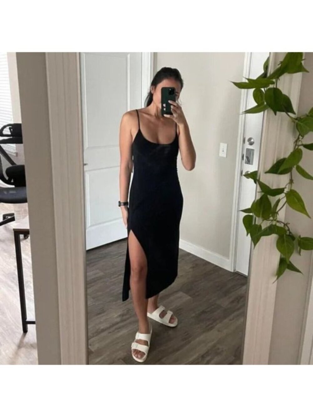 Aritzia Wilfred Dreamweaver Midi Slit Tie Back Dress Black Size Small